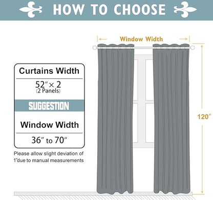ChrisDowa Blackout Curtains 120 Inches Long 2 Panels Set for Living Room, Grommet Thermal Insulated Room Darkening Curtains for Bedroom (Light Grey, 52 x 120 Inch)