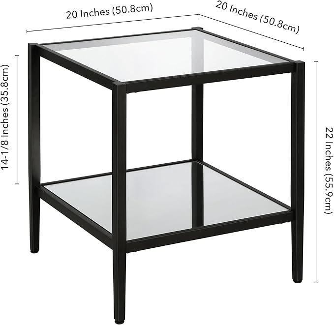 Henn&Hart 20" Wide Square Side Table with Mirror Shelf in Blackened Bronze, Table for Living Room, Bedroom