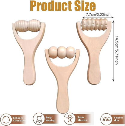 3Pcs Wooden Hand Massage Roller, Manual Wood Therapy Massage Tools Massager Roller for Relaxes Thigh, Leg, Hands Full Body Muscle Men Women Gift