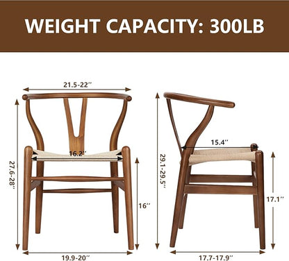 Wishbone Chair Natural Solid Wood Dining Chair/Hans Vegner Y Chair Rattan and Wood Accent Armrest Chairs (Ash Wood - Walnut 2 Chairs)