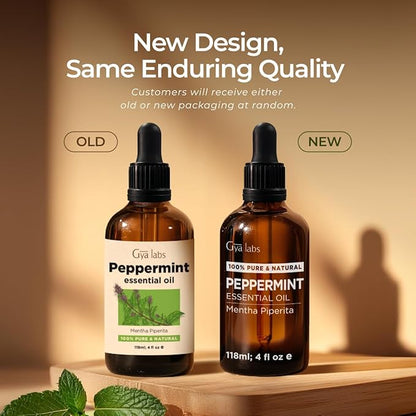 Gya Labs Peppermint Essential Oil for Diffuser & Hair - Huge 4 Fl Oz - 100% Pure Natural Peppermint Oil for Skin, Face, Body, Self-Care, Aromatherapy & Candle Making Scent