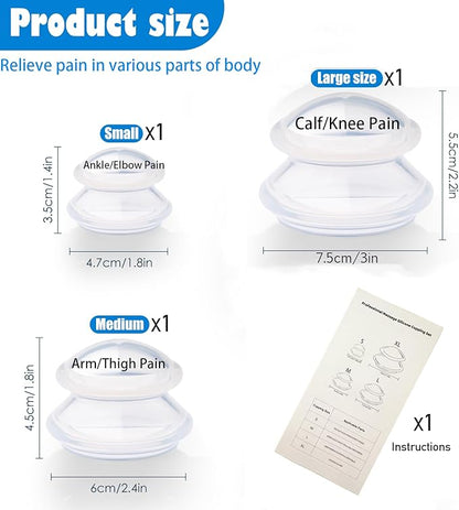 3pcs Cupping Therapy Set-Professional Silicone Cupping, Suitable for Facial Body Massage/Deep Myofascial Release/Pain Relief/Muscle Relaxation & More (Clear,3pcs)