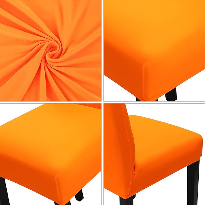 JQinHome Dining Chair Slipcover, High Stretch Removable Washable Chair Seat Protector Cover Set of 4,Chair Covers for Halloween Dining Room, Kitchen,Home Party,Wedding Ceremony(Orange, 4PC)