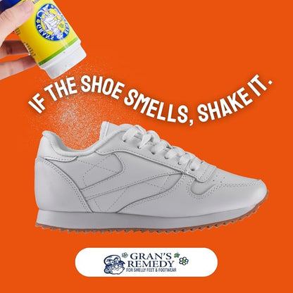 Gran's Remedy Shoe Deodorizer and Foot Powder for Smelly Feet - Effective Shoe Odor Eliminator in Travel Size - Absorbs Sweat and Moisture for Shoes and Feet - Unscented