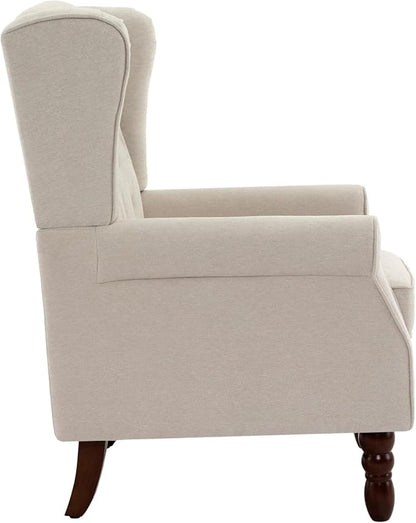 UIXE High Back Accent Chair, Upholstered Armchair in Fabric for Living Room, Retro Wingback Arm Chair Comfy Single Sofa Bedroom Reading Seat with Solid Wood Legs - Beige