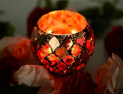 Votive Candle Holder Tea Lights - Glass Candle Holders, Mosaic Tealight Candle Holder, Candle Jar Cup for Wedding Centerpiece Party Table Decorations, Valentines Day Decor