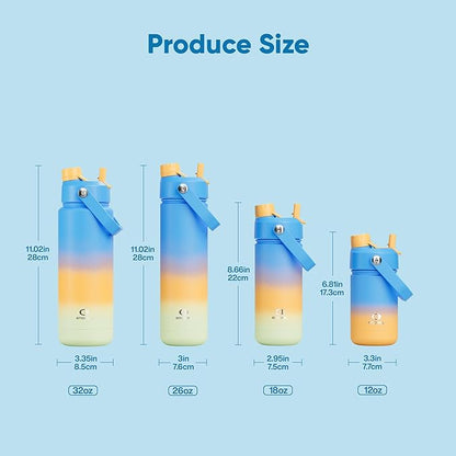Insulated Water Bottle with Straw Stainless Steel Water Bottle, Leak-Proof, BPA-Free, Double Wall Vacuum Keeps Cold for 24 Hours for Sports, Travel, School (32 oz, Sunny Breeze)
