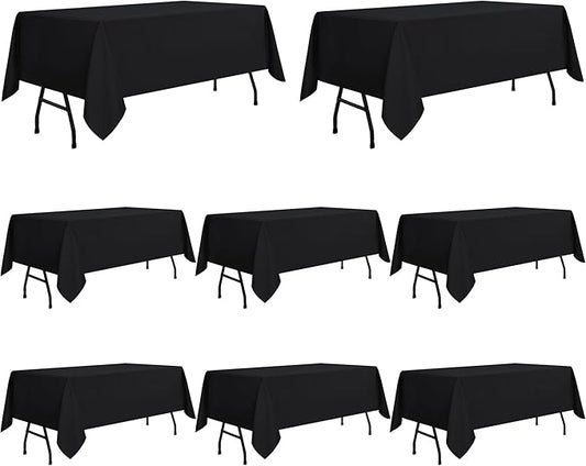 sancua 8 Pack Black Tablecloth 60 x 84 Inch, Rectangle Table Cloth for 4ft Tables - Stain and Wrinkle Resistant Washable Polyester Table Cover for Dining Wedding Banquet Party Buffet Restaurant
