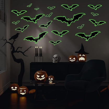3 Sheets Glow in The Dark Halloween bat Decals Luminous Halloween bat Stickers Removable Bat Wall Decor Glowing Window Clings for Scary Halloween Theme Party Decorations