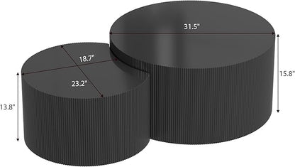 Round Coffee Table Set of 2, Modern Wooden Nesting Coffee Tables for Living Room, No Assembly Required Circle Side Table Set Accent Furniture for Bedroom, Balcony,Office, Black