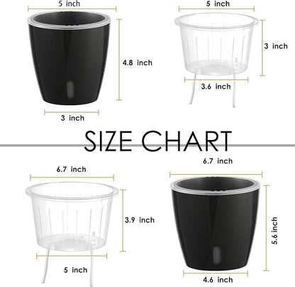 Self-Watering Pots for Indoor Plants, 6-Pack 6.7'' Self Watering Planter with Drainage Holes, Small African Violet Pots with Water Indicator, Clear Wick Pot, Black