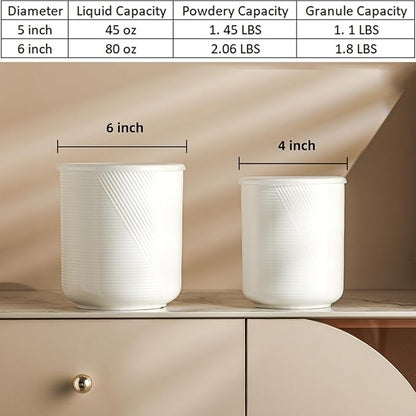 Food Storage Containers with Airtight Lids: Ceramic Canister Sets for Kitchen Countertop - Porcelain Jar for Coffee Tea Flour Sugar Rice Cookies Candy - White (42+75 oz)