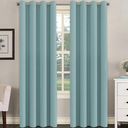 H.VERSAILTEX Blackout Window Treatment Curtains/Panels, Thermal Insulated Room Darkening Solid Grommet Drapes for Bedroom/Living Room Window (52 Inch by 108 Inch, Mineral Blue, Set of 2)