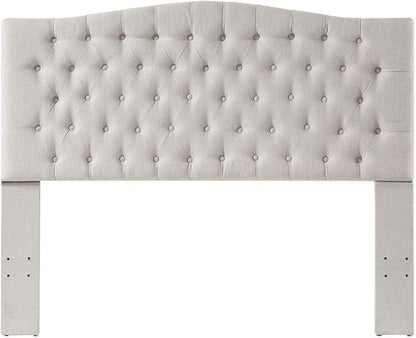 24KF Upholstered Tufted Button Linen Fabric Headboard,Comfortable Fashional Headboard Queen/Full Size,Ivory