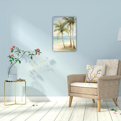 LURENCZH Tropical Beach Canvas Wall Art Seaside Palm Tree Picture Wall Decor Ocean Scenery Painting Prints for Bathroom Decor Framed(Beach-3,24.00" x 36.00")