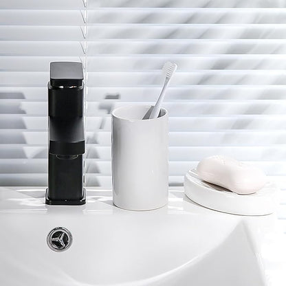 White Ceramic Toothbrush Holder, Tumbler Cups Reusable Toothbrush Mouthwash Cup,Makeup Brush Holder, Bathroom Counter Organizer(300ml)