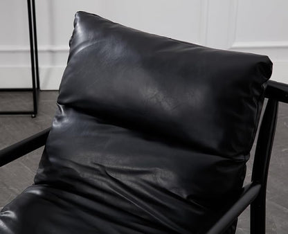 Kmax Modern Sling Accent Chairs Set of 2 Upholstered PU Leather Living Room Chairs Solid Wood Frame Arm Chairs Comfy Lounge Chairsfor Bedroom, Reading Room, Black