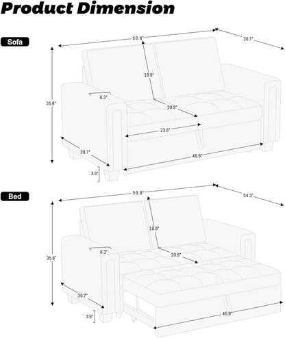 Belffin Modular Sectional Sleeper Sofa with Pull Out Couch Bed Modular Sleeper Loveseat Sectional Sofa Velvet Fabric for Living Room Apartment Blue