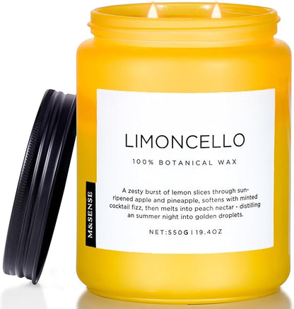 M&SENSE Limocello Summer Scented Candle, 19.4oz 110 Hours Long Lasting Burn Non Toxic Natural Soy Wax Lemon Highly Scented for Home Decor, 2 Wick Relaxing Candle Gifts for Yoga Spa Meditation