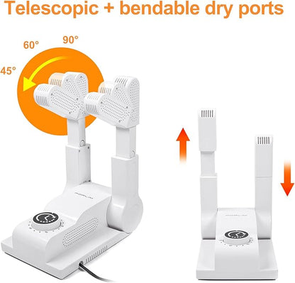 FORLIM Boot Dryer for Work Boots, Shoe Dryer with Heat Blower, Glove Dryer & Boot Warmer - 180° Adjustable Dry Rack - Telescopic Bendable Dry Ports - Intelligent Timer - White
