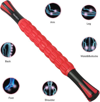 Yansyi Muscle Roller Stick for Athletes - Body Massage Roller Stick - Release Myofascial Trigger Points Reduce Muscle Soreness Tightness Leg Cramps & Back Pain for Physical Therapy & Recovery (Red)