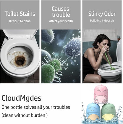 Cute Dinosaur-Shaped Toilet Bowl Cleaner Bottle, Bathroom Toilet Tank Cleaner with Ocean, Jasmine, and Peach Scent,Three bottles can be used for 9 months (1, Three colors and three bottles)