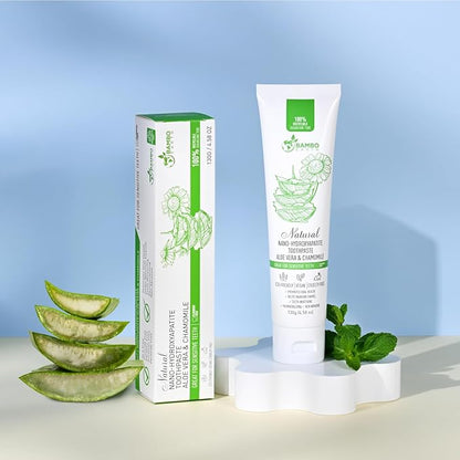 Natural Fluoride Free Toothpaste - Nano Hydroxyapatite, Remineralizing, Sensitive Teeth, Whitening & Zero Waste Tube - Dentist Recommended for Adult & Kids Oral Aloe Vera & Chamomile (2 Pack, Aloe)