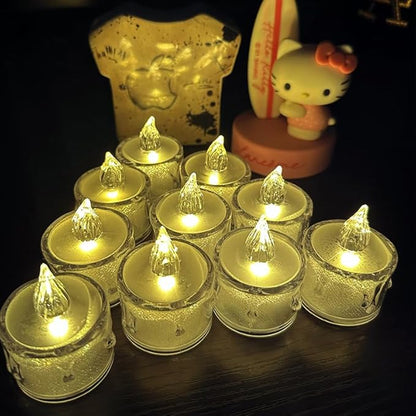 24-Pack Crystal Flameless Tea Lights – Battery Operated LED Candles with Realistic Flicker for Easter Decorations, Wedding Centerpieces, Halloween Party & Holiday Gift Box (Set of 24)