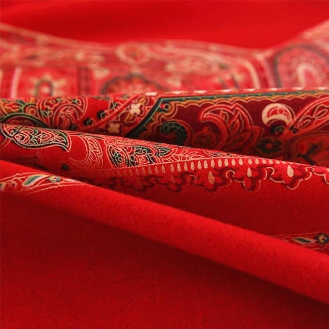 ABREEZE Queen Duvet Covers, Bohemian Retro Bedding Set, Coloful Mandala Down Comforter Cover, Boho Floral Style Quilt Cover, 100% Brushed Cotton, 1 Duvet Cover and 2 Pillow Shams,Red