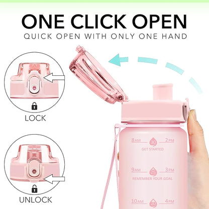 32oz Motivational Water Bottles with Time Marker & Fruit Strainer, Transparent Gradient Color Water Bottle with Times to Drink, Leakproof & BPA Free, Reusable Bottle with Strap (No Straw)