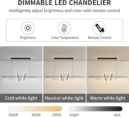 JAYMP Dining Room LED Chandelier 60W Dimmable Kitchen Island Light Modern Pendant Light Geometric Design Hanging Light Fixture Black 45 Inches