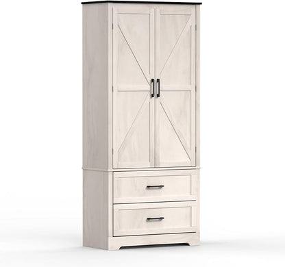 71" Kitchen Pantry Storage Cabinet, Barn Doors Tall Storage Pantry Cabinet with Drawers & Adjustable Shelf, Modern Farmhouse Cupboard Wood Pantry for Kitchen, Living Room, Dining Room, Oak Beige