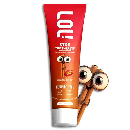 LOL Toddler Toothpaste, Nano Hydroxyapatite Toothpaste, Probiotics, Vitamins, Xylitol Tooth Paste Kids | Remineralizing | Natural | Plant-Based Foam | Pasta De Dientes para Niños (Cinnamon)