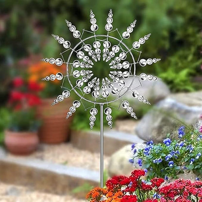 Unique and Magical Metal Windmill, 3D Wind Kinetic Sculpture, Wind Spinner Solar, Lawn Solar Wind Spinners for Yard and Garden, Wind Catchers Metal Outdoor Patio Decoration (1 PCS -Silver)