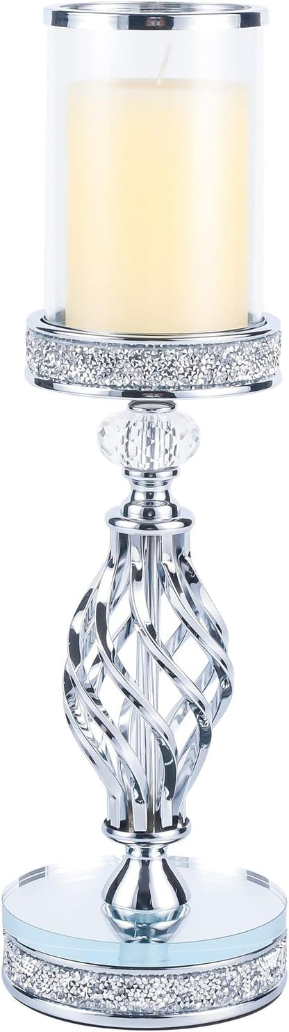 Hanjue Crystal Candle Holders for Pillar Candle, Metal Crystal Candle Holder for Home Decor, Centerpieces, Coffee Dining Table CH0509 (Silver (L))