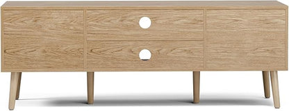 TV Stand for Living Room, Boho Entertainment Center for 55/60/65 inch TVs, Media Console with Fluted Door Cabinets and Open Shelves, for Bedroom, Oak