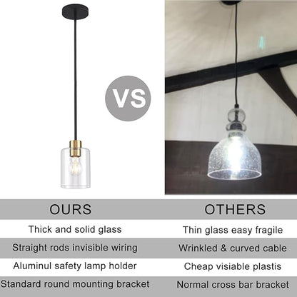 Black Brass Pendant Lights Kitchen Island - Clear Glass Pendant Light Fixture Multiple Stems Rods 3 Units 12 Inch 3 Units 4 Inch (1 Pack Black Brass Downrod)