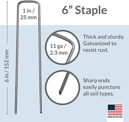 Pinnacle Mercantile USA Made 50 Pack Garden Landscape Staples Weed Barrier Fabric Stakes Galvanized 6 inch Pins Anti Rust Sod Staple 11 Gauge Steel