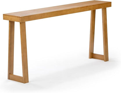 Plank+Beam Solid Wood Console Table, 66 Inch, Sofa Table, Narrow Entryway Table for Hallway, Behind The Couch, Living Room, Foyer, Easy Assembly, Pecan