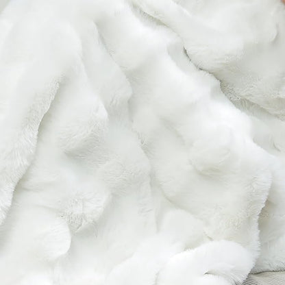RYNGHIPY Faux Fur Throw Blanket Double Sided Thick and Warm Plush Fluffy Faux Rabbit Fur Decoration for Couch Sofa Chair and Bed Cream Winter Blanket (Ivory, 51''x63'')