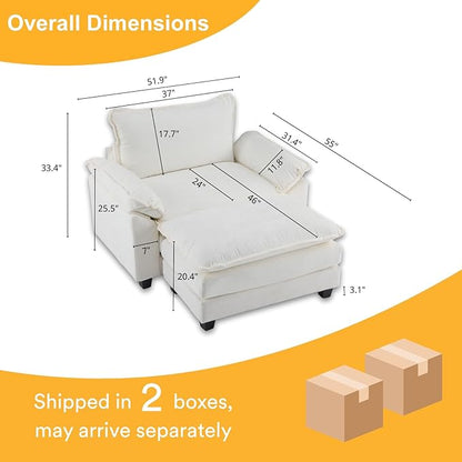 Karl home Oversized Accent Chair Chenille Sofa with Chaise, Modern Sofa Chair with Removable Ottoman Modular 1-Seater Couch and 2-Layer Ottoman for Living Room, Apartment, Studio, Beige