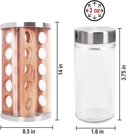 Orii 20 Jar Spice Rack with Spices Included - Tower Organizer for Kitchen Spices and Seasonings, (Natural Acacia Wood)