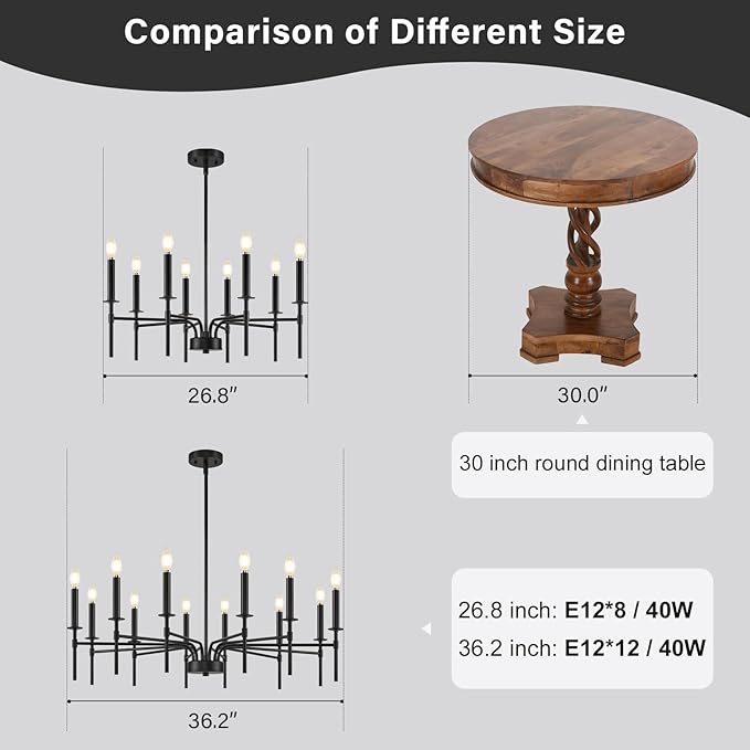 8 Light Black Chandelier Light Fixture, Modern Farmhouse Chandeliers for Dining Room Light Fixture, Metal Candle Pendant Chandelier for Foyer Entryway Stairs Living Room Bedroom Kitchen