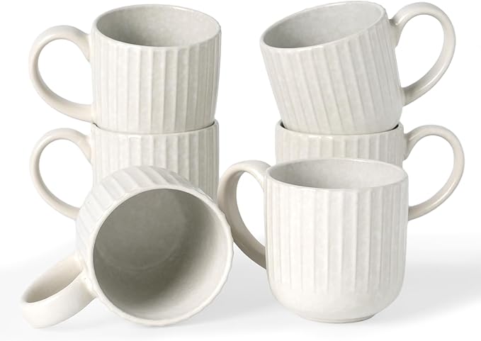 famiware Coffee Mugs Set of 6, Starlight 11 oz Mug Cup Set with Handle for Coffee, Tea, Cocoa, Milk - Ceramic Stoneware Mug Set, Matte White