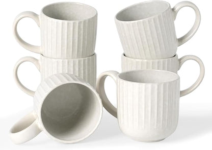 famiware Coffee Mugs Set of 6, Starlight 11 oz Mug Cup Set with Handle for Coffee, Tea, Cocoa, Milk - Ceramic Stoneware Mug Set, Matte White