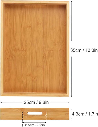 3 Pack Large Bamboo Serving Tray with Handles, 14 x 10 inch Wooden Dinner Tray, Home Kitchen Breakfast Trays for Living Room Bedroom Kitchen Dinner Table, Picnic