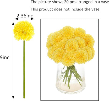 Kimura's Cabin 20Pcs Artificial Mums Flowers Fake Silk Chrysanthemum Balls Flower for Home Decor Easter Table Fall Bouquets Wedding Party DIY Decorations (Yellow)