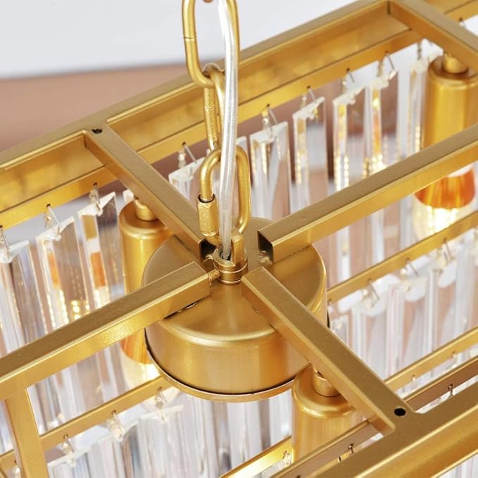 L39.4 W10.2 Gold Rectangle Modern Crystal Chandeliers Lighting Pendant Ceiling Lights Fixture Lamp for Dining Living Room