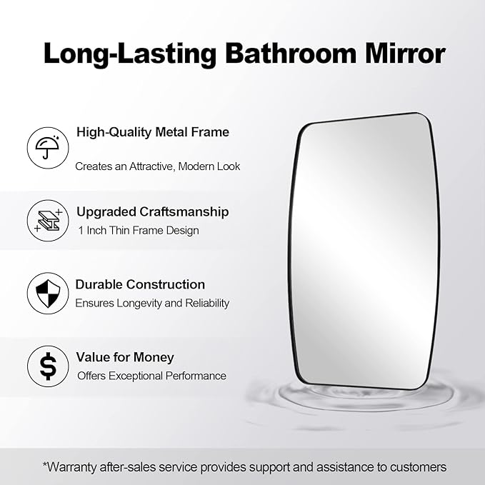 ANDY STAR 24x40” Black Bathroom Mirror, Oblong Vanity Mirror with Stainless Steel Metal Frame, Matte Black Oval Mirror for Over Sink, Modern Anti Rust Wall Mounted