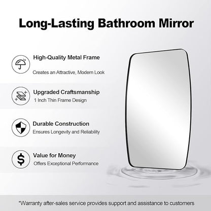 ANDY STAR 24x40” Black Bathroom Mirror, Oblong Vanity Mirror with Stainless Steel Metal Frame, Matte Black Oval Mirror for Over Sink, Modern Anti Rust Wall Mounted